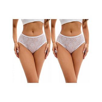 2 Packs Breathable Underwear for Women's Lace Mid-Waisted Briefs