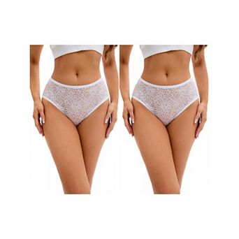 2 Packs Breathable Underwear for Women's Lace Mid-Waisted Briefs