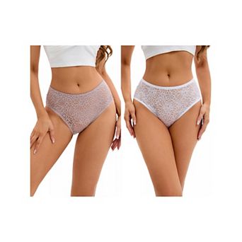 2 Packs Breathable Underwear for Women's Lace Mid-Waisted Briefs