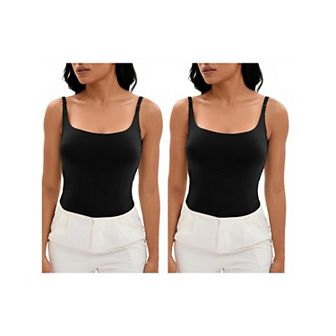 2 Packs Women's Square Neck Cami Vest Shelf Bra Adjustable Spaghetti Strap Tank Camisole