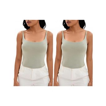 2 Packs Women's Square Neck Cami Vest Shelf Bra Adjustable Spaghetti Strap Tank Camisole