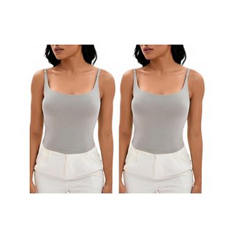 2 Packs Women's Square Neck Cami Vest Shelf Bra Adjustable Spaghetti Strap Tank Camisole