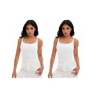 2 Packs Women's Square Neck Cami Vest Shelf Bra Adjustable Spaghetti Strap Tank Camisole