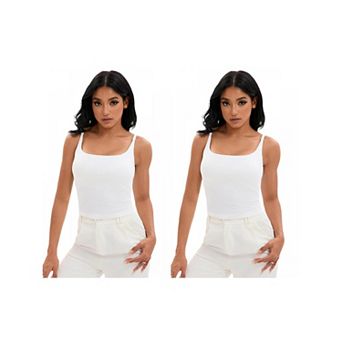2 Packs Women's Square Neck Cami Vest Shelf Bra Adjustable Spaghetti Strap Tank Camisole