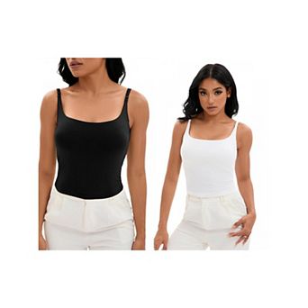 2 Packs Women's Square Neck Cami Vest Shelf Bra Adjustable Spaghetti Strap Tank Camisole