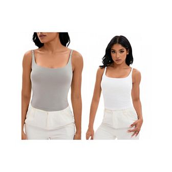 2 Packs Women's Square Neck Cami Vest Shelf Bra Adjustable Spaghetti Strap Tank Camisole