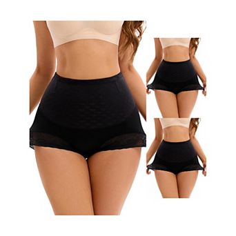 3 Packs Women's Lace Mesh Light Breathable Tummy Control Underwear Briefs High Waist Control Panties