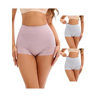 3 Packs Women's Lace Mesh Light Breathable Tummy Control Underwear Briefs High Waist Control Panties