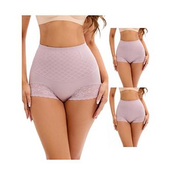 3 Packs Women's Lace Mesh Light Breathable Tummy Control Underwear Briefs High Waist Control Panties