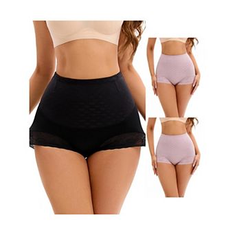 3 Packs Women's Lace Mesh Light Breathable Tummy Control Underwear Briefs High Waist Control Panties