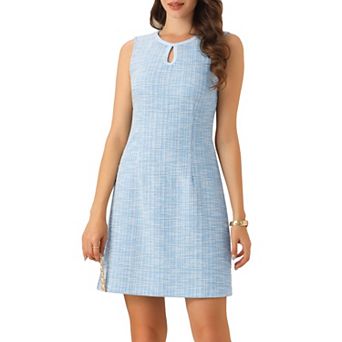 Women's Elegant Tweed Dress Keyhole A-Line Sleeveless Casual Work Dresses