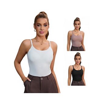 3 Packs Women's Tummy Control Ice Silk Shapewear Camisole Body Shaper Cami Vest with Built in Bras