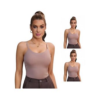 3 Packs Women's Tummy Control Ice Silk Shapewear Camisole Body Shaper Cami Vest with Built in Bras