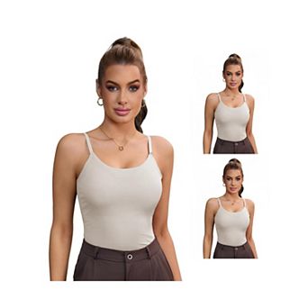 3 Packs Women's Tummy Control Ice Silk Shapewear Camisole Body Shaper Cami Vest with Built in Bras