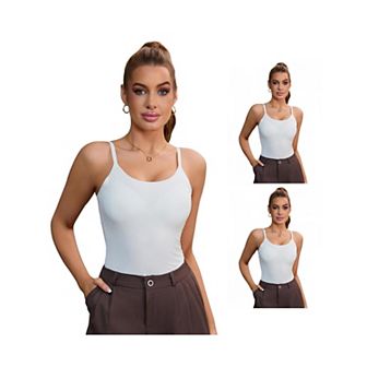3 Packs Women's Tummy Control Ice Silk Shapewear Camisole Body Shaper Cami Vest with Built in Bras