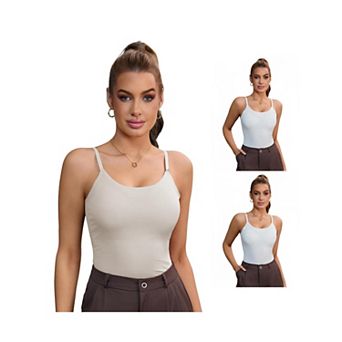 3 Packs Women's Tummy Control Ice Silk Shapewear Camisole Body Shaper Cami Vest with Built in Bras