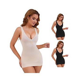 3 Packs Women's V-Neck Control Waisted Slimming Tops Sleeveless Slim-Fit Shaping Tanks
