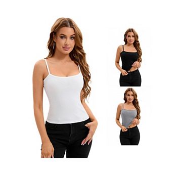 3 Packs Women's Ribbed Camisole Basic Undershirts Unadjustable Spaghetti Strap Cami Tank Tops