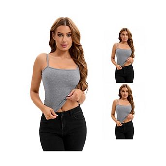 3 Packs Women's Ribbed Camisole Basic Undershirts Unadjustable Spaghetti Strap Cami Tank Tops