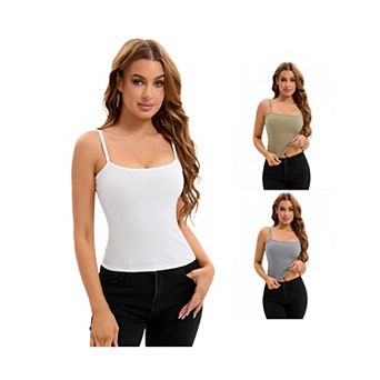 3 Packs Women's Ribbed Camisole Basic Undershirts Unadjustable Spaghetti Strap Cami Tank Tops