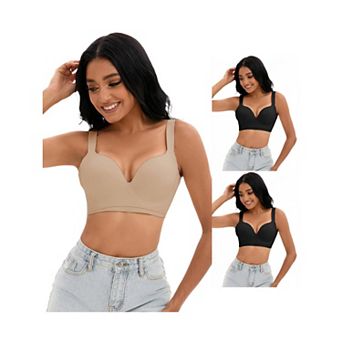 3 Packs Women's Push Up Wirefree Bras U Back Adjustable Straps Comfort Underwears