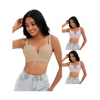 3 Packs Women's Push Up Wirefree Bras U Back Adjustable Straps Comfort Underwears