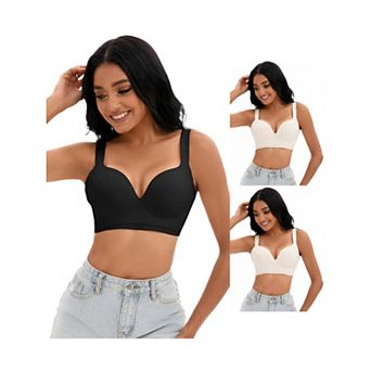 3 Packs Women's Push Up Wirefree Bras U Back Adjustable Straps Comfort Underwears