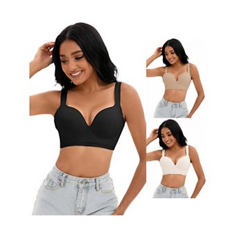 3 Packs Women's Push Up Wirefree Bras U Back Adjustable Straps Comfort Underwears