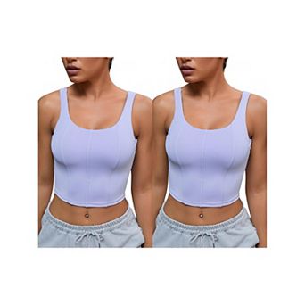 2 Packs Womens U Back Longline Padded Sports Bra Cami Crop Workout Fitness Tank Top Built in Bras