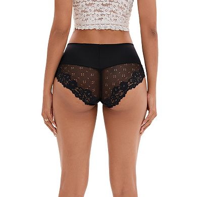 3 Packs Women's Lace Trim High Waist Briefs Full-Coverage Lace Back Underwear Panties