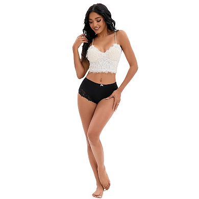 3 Packs Women's Lace Trim High Waist Briefs Full-Coverage Lace Back Underwear Panties