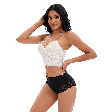 3 Packs Women's Lace Trim High Waist Briefs Full-Coverage Lace Back Underwear Panties