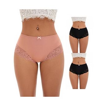 3 Packs Women's Lace Trim High Waist Briefs Full-Coverage Lace Back Underwear Panties