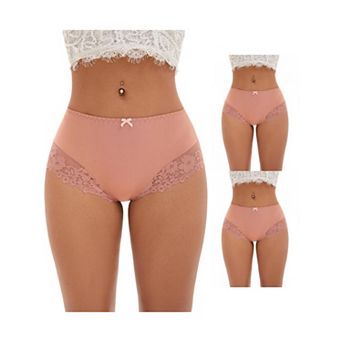 3 Packs Women's Lace Trim High Waist Briefs Full-Coverage Lace Back Underwear Panties