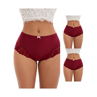 3 Packs Women's Lace Trim High Waist Briefs Full-Coverage Lace Back Underwear Panties