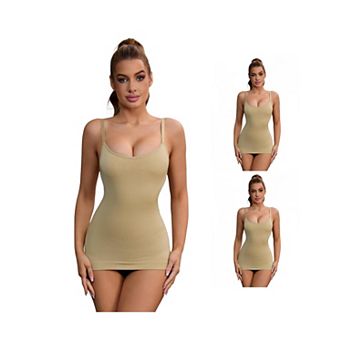 3 Packs Women's Adjustable Straps Tummy Control Shaper Camisoles Long Slim-Fit No Trace Tanks
