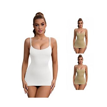 3 Packs Women's Adjustable Straps Tummy Control Shaper Camisoles Long Slim-Fit No Trace Tanks