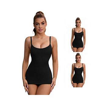 3 Packs Women's Adjustable Straps Tummy Control Shaper Camisoles Long Slim-Fit No Trace Tanks