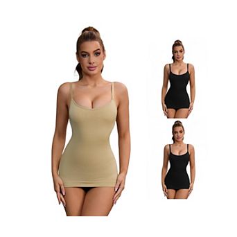 3 Packs Women's Adjustable Straps Tummy Control Shaper Camisoles Long Slim-Fit No Trace Tanks