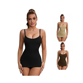 3 Packs Women's Adjustable Straps Tummy Control Shaper Camisoles Long Slim-Fit No Trace Tanks