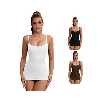 3 Packs Women's Adjustable Straps Tummy Control Shaper Camisoles Long Slim-Fit No Trace Tanks