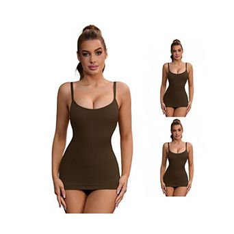 3 Packs Women's Adjustable Straps Tummy Control Shaper Camisoles Long Slim-Fit No Trace Tanks