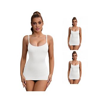 3 Packs Women's Adjustable Straps Tummy Control Shaper Camisoles Long Slim-Fit No Trace Tanks