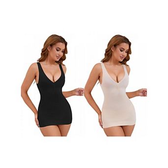 2 Packs Women's V-Neck Control Waisted Slimming Tops Sleeveless Slim-Fit Shaping Tank