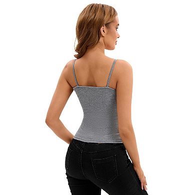 2 Packs Women's Ribbed Camisole Basic Undershirts Unadjustable Spaghetti Strap Cami Tank Top