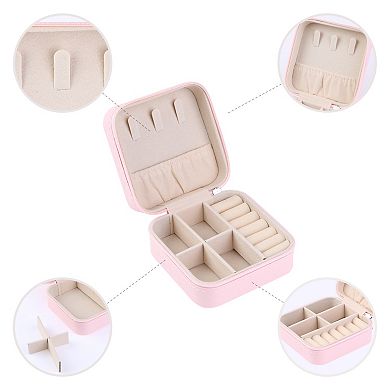 Portable Jewelry Box, Mini PU Leather Jewelry Organizer Boxes Storage Display Holder 3.9*3.9*2 Inch