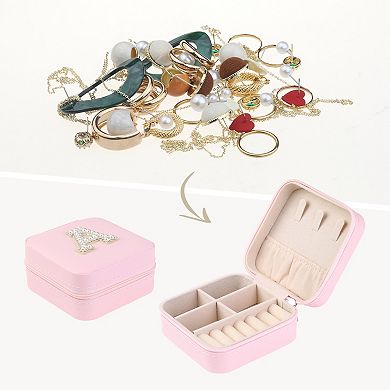 Portable Jewelry Box, Mini PU Leather Jewelry Organizer Boxes Storage Display Holder 3.9*3.9*2 Inch