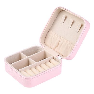 Portable Jewelry Box, Mini PU Leather Jewelry Organizer Boxes Storage Display Holder 3.9*3.9*2 Inch