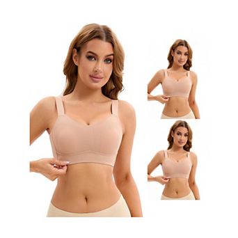 3 Packs Women's Push Up V Neck Full Coverage Bras Wirefree Adjustable Straps Minimizers
