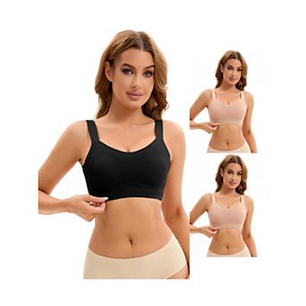 3 Packs Women's Push Up V Neck Full Coverage Bras Wirefree Adjustable Straps Minimizers